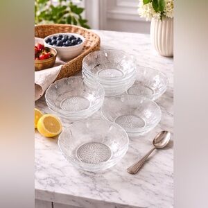 Set of 7 Vintage Arcoroc France Fleur 6.2” Glass Bowls – Clear Pressed Glass